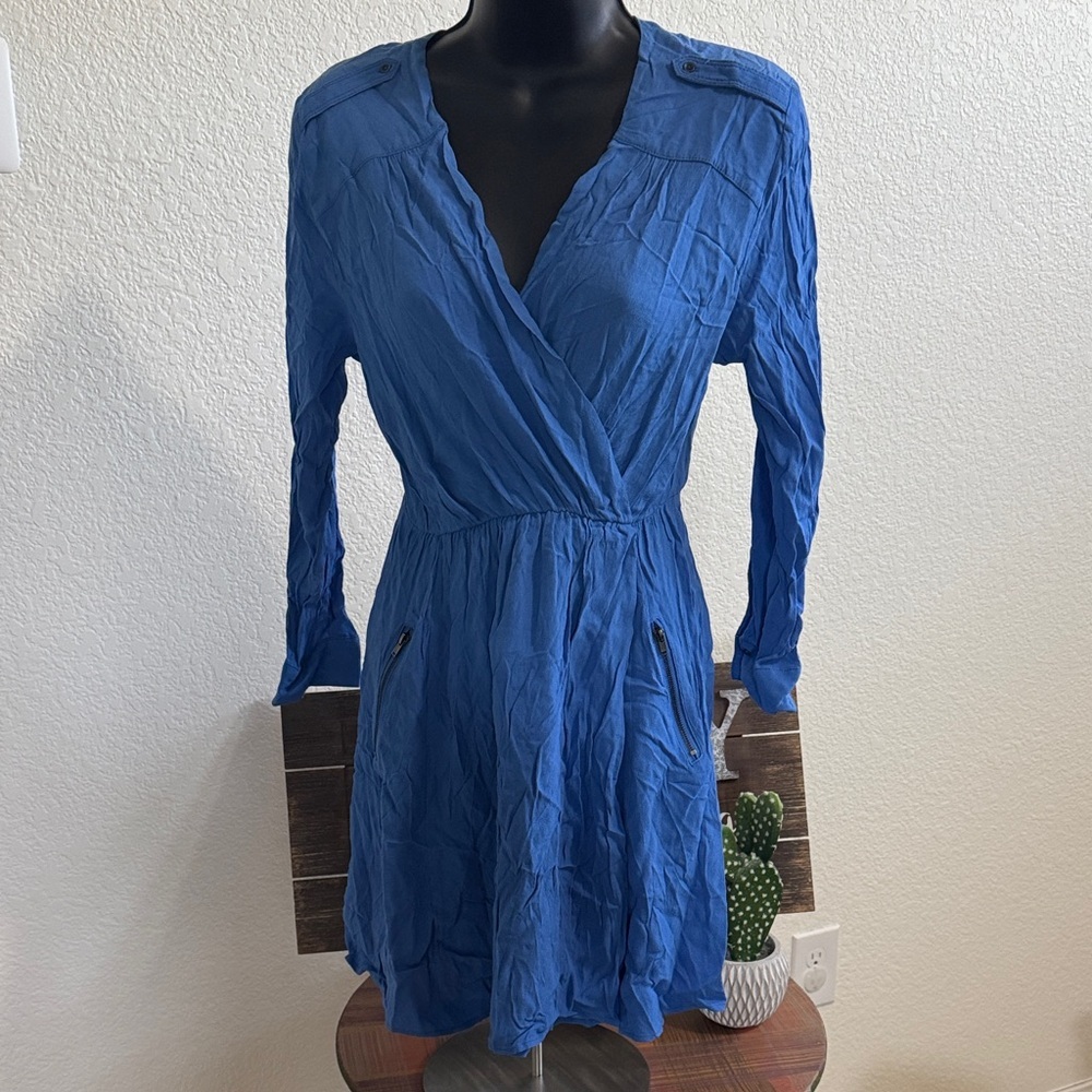 Maeve Blue Long Sleeve Wrap Mini Dress Size XXS